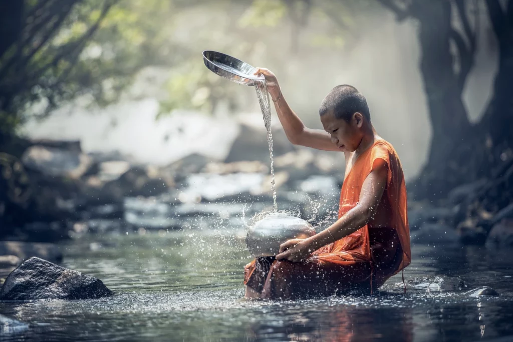 A monk with pure water